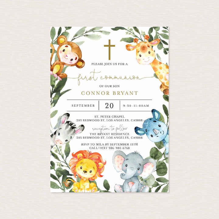 Jungle Animals First Communion Invitation Printable