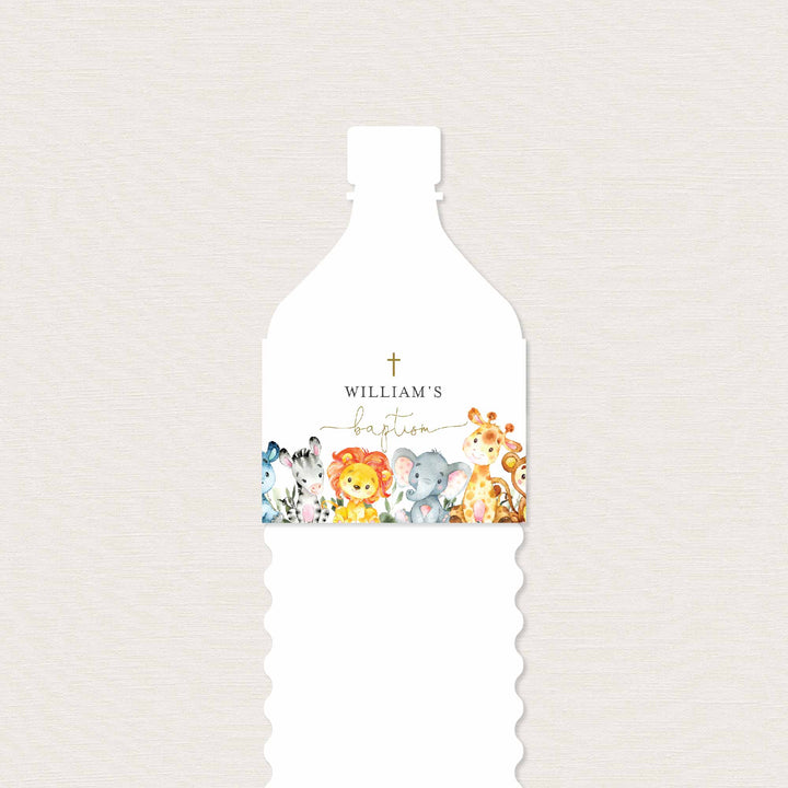 Jungle Animals Baptism Water Bottle Label Printable