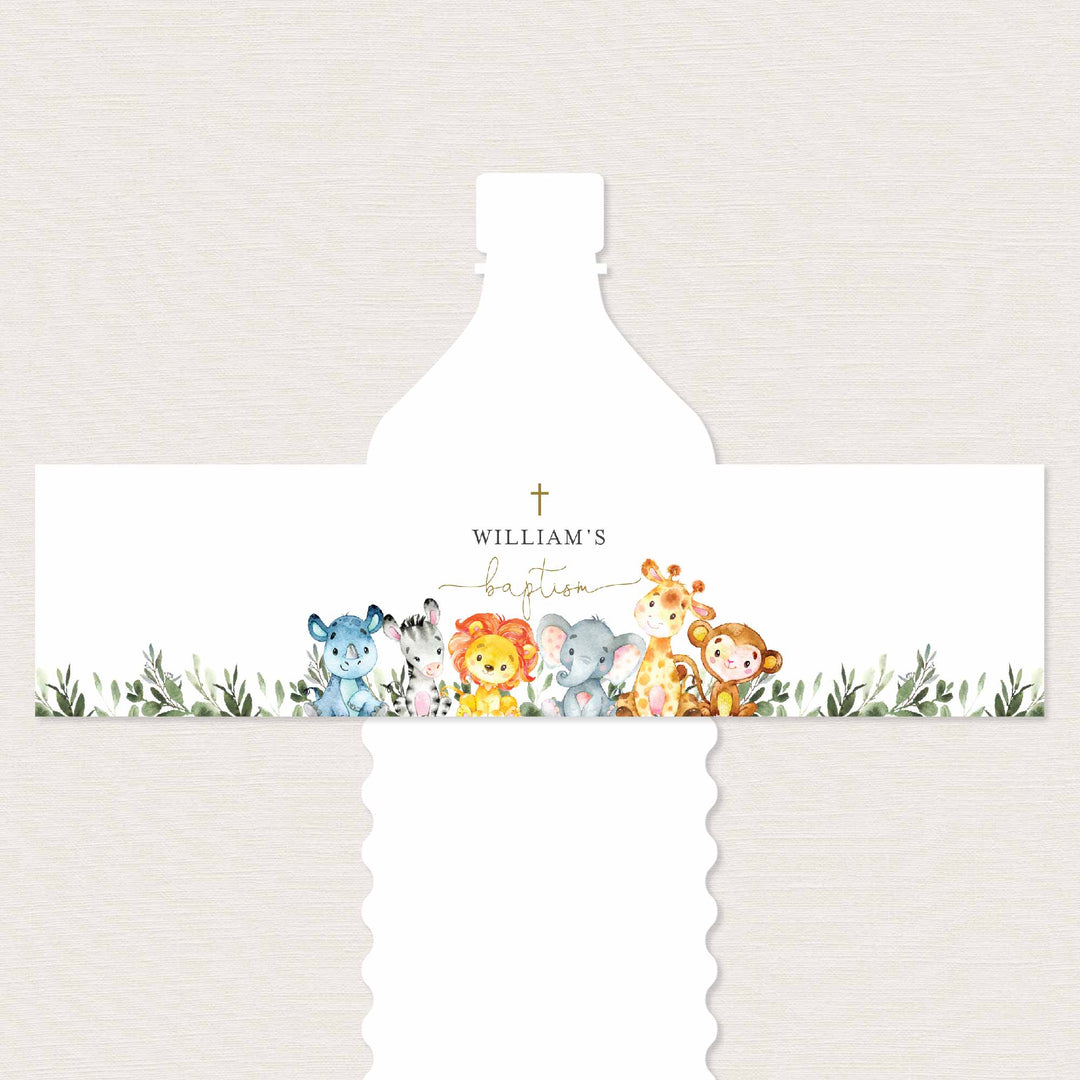 Jungle Animals Baptism Water Bottle Label Printable