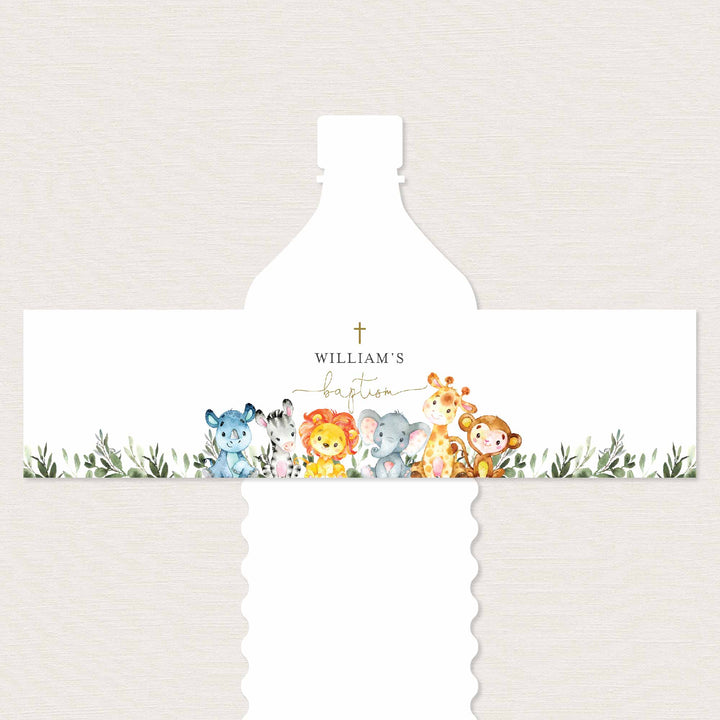 Jungle Animals Baptism Water Bottle Label Printable