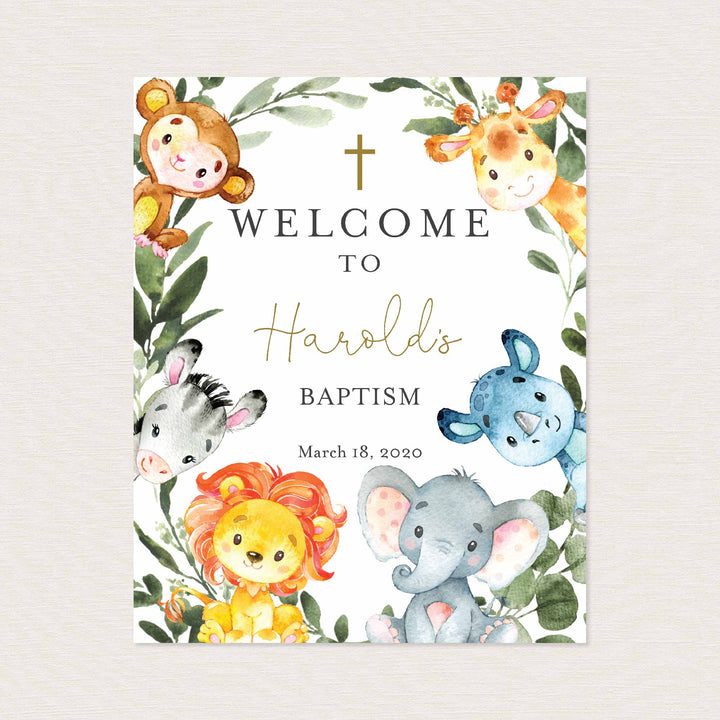 Jungle Animals Baptism Welcome Sign Printable