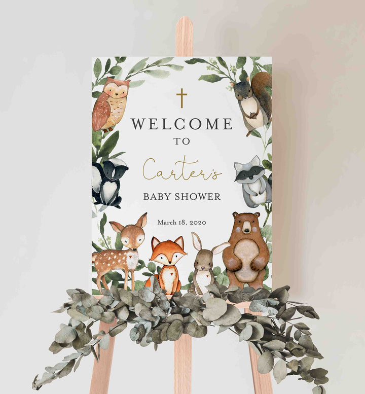 Woodland Animals Baptism Welcome Sign Printable