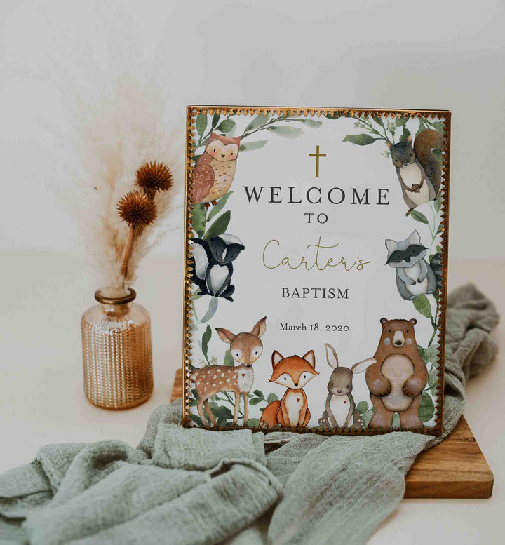 Woodland Animals Baptism Welcome Sign Printable