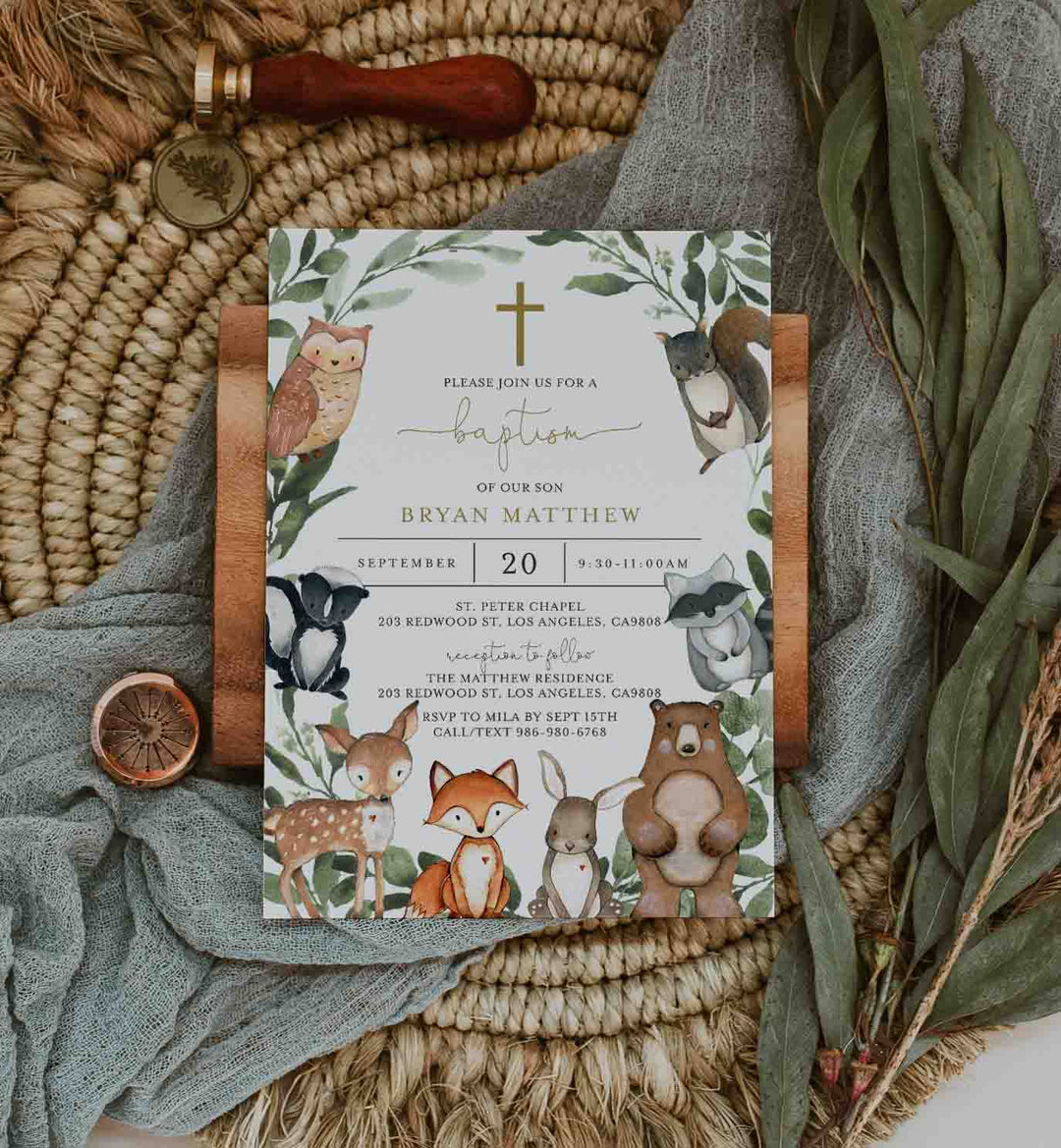 Woodland Animals Baptism Invitation Printable