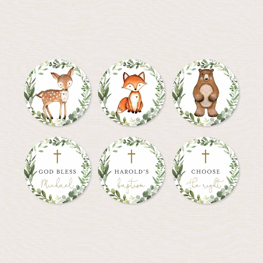 Woodland Animals Baptism Cupcake Toppers and Cupcake Wrappers Printable