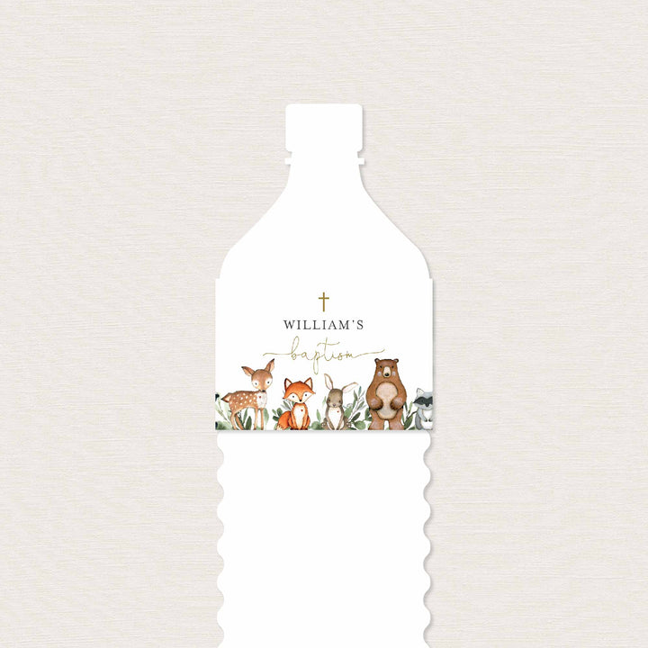 Woodland Animals Baptism Water Bottle Label Printable