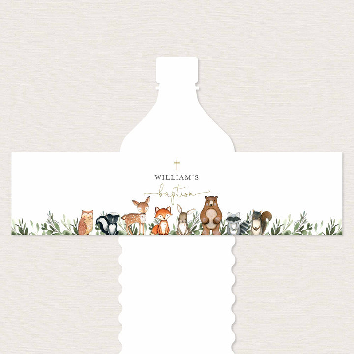 Woodland Animals Baptism Water Bottle Label Printable