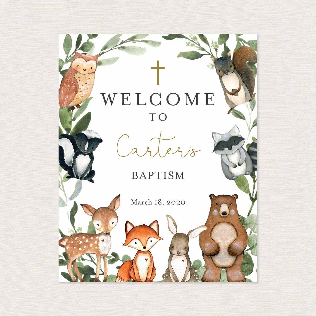 Woodland Animals Baptism Welcome Sign Printable