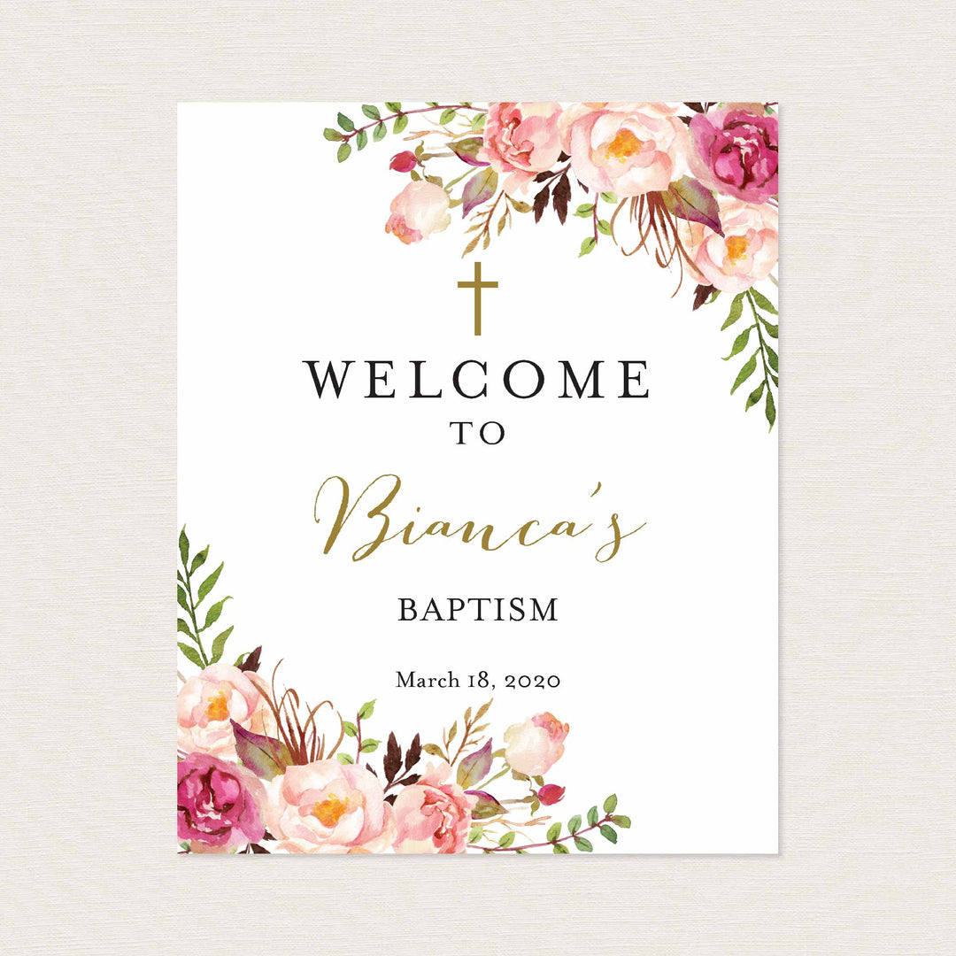 Pink Floral Baptism Welcome Sign Printable