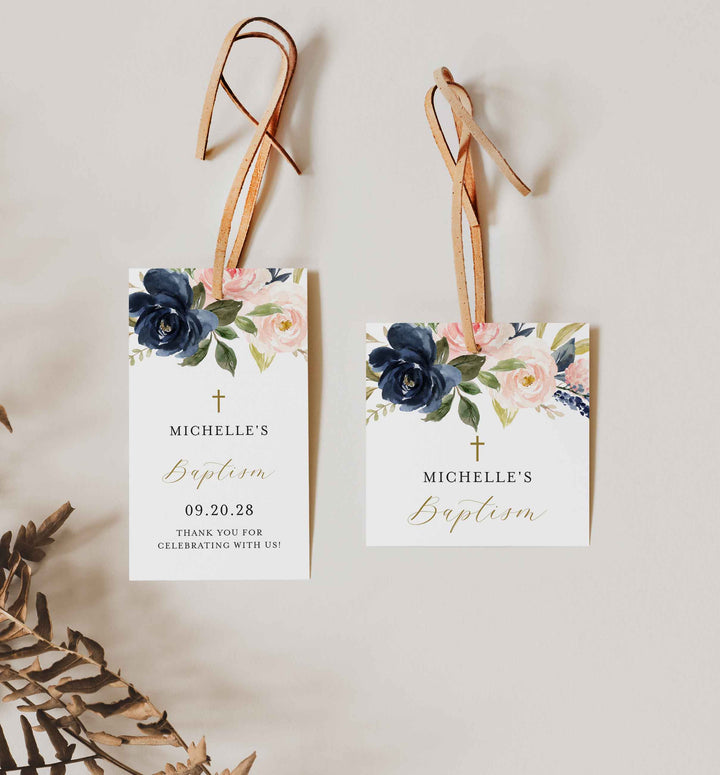 Navy Blush Baptism Favour Tag Printable