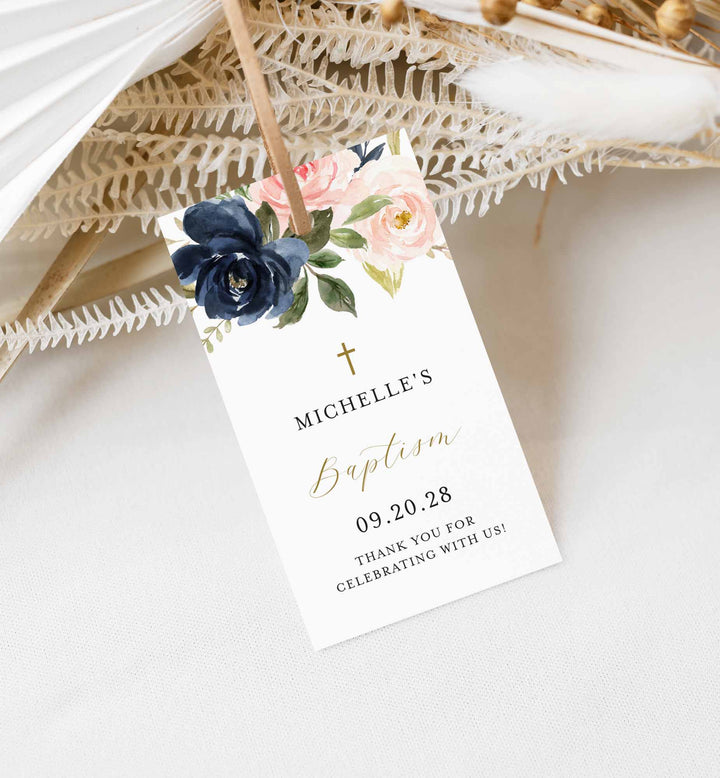 Navy Blush Baptism Favour Tag Printable