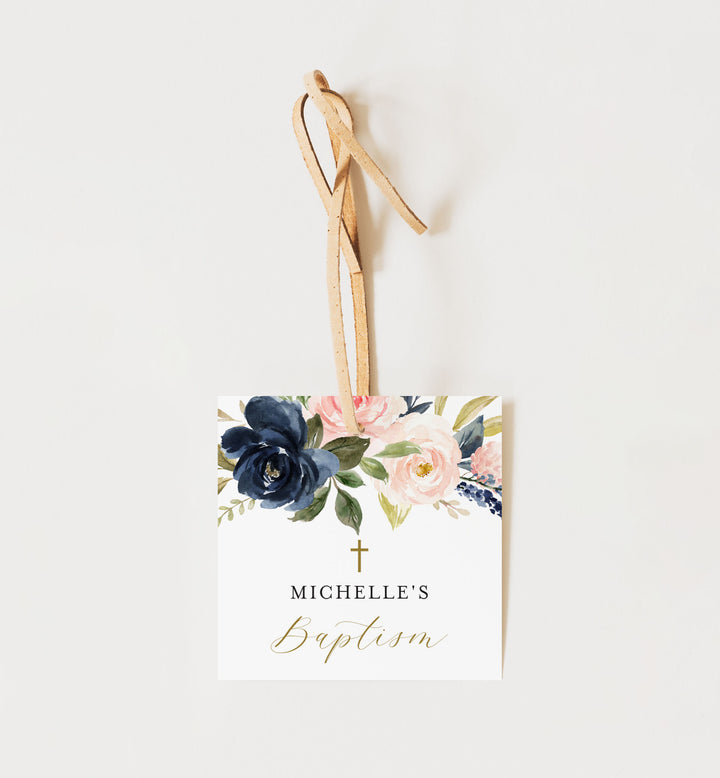 Navy Blush Baptism Favour Tag Printable