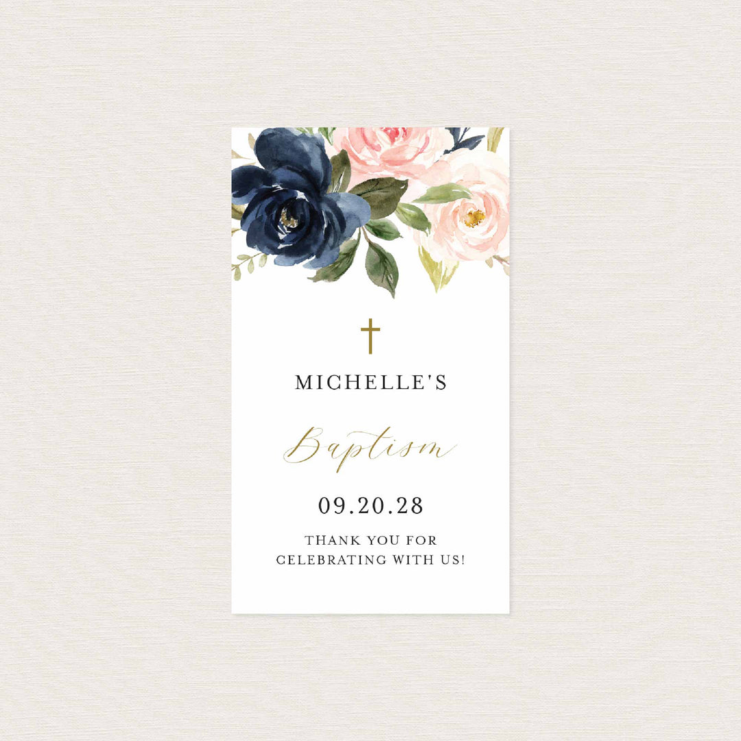 Navy Blush Baptism Favour Tag Printable