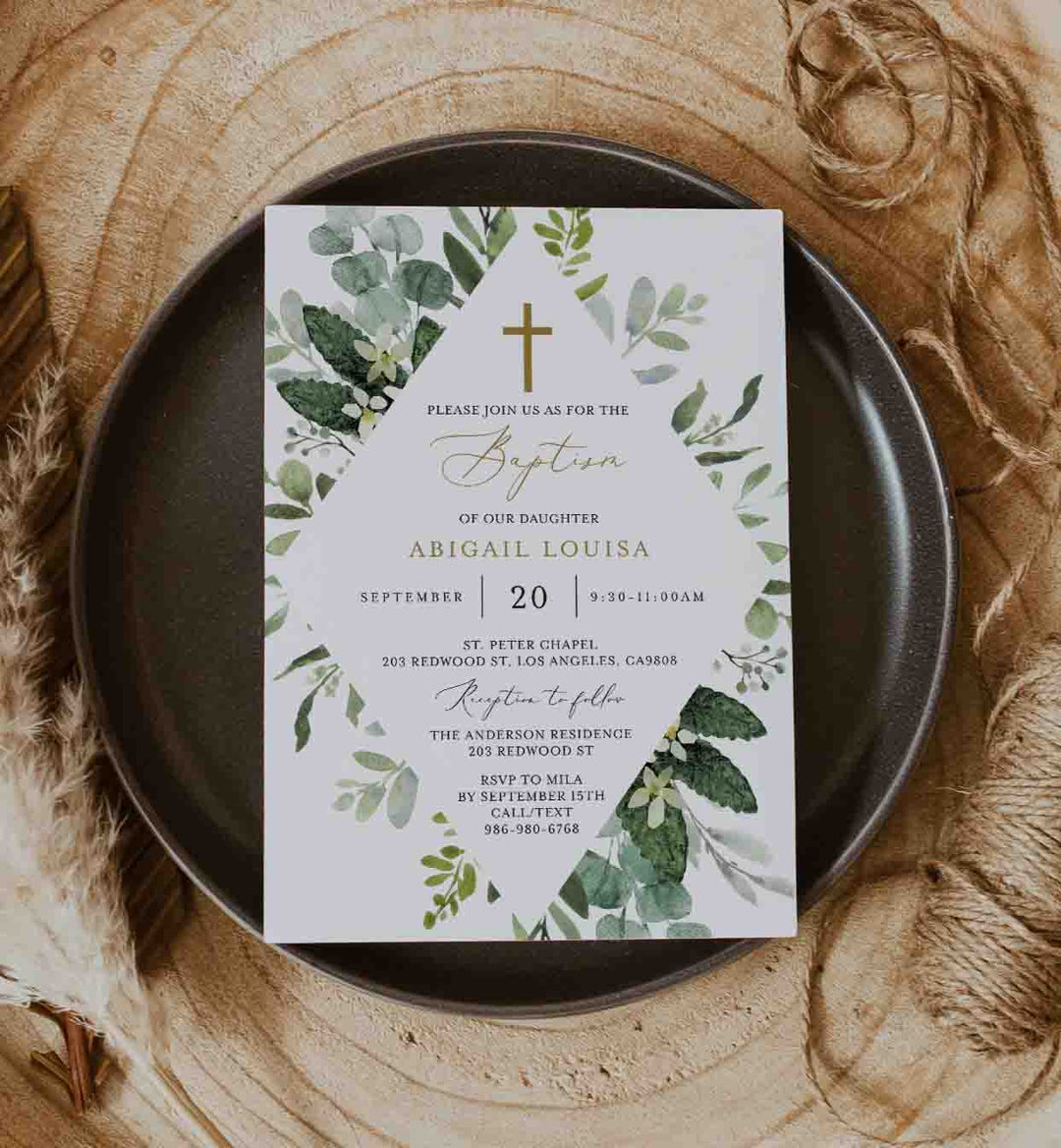 Foliage Baptism Invitation Printable
