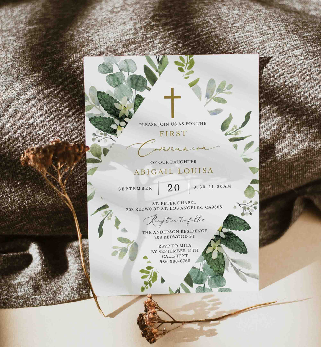 Foliage First Communion Invitation Printable