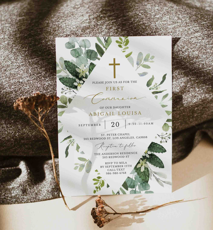 Foliage First Communion Invitation Printable