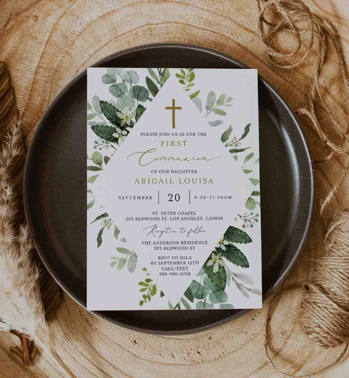 Foliage First Communion Invitation Printable