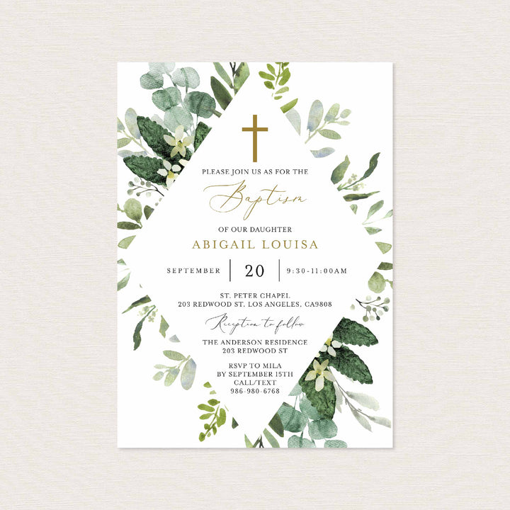 Foliage Baptism Invitation Printable
