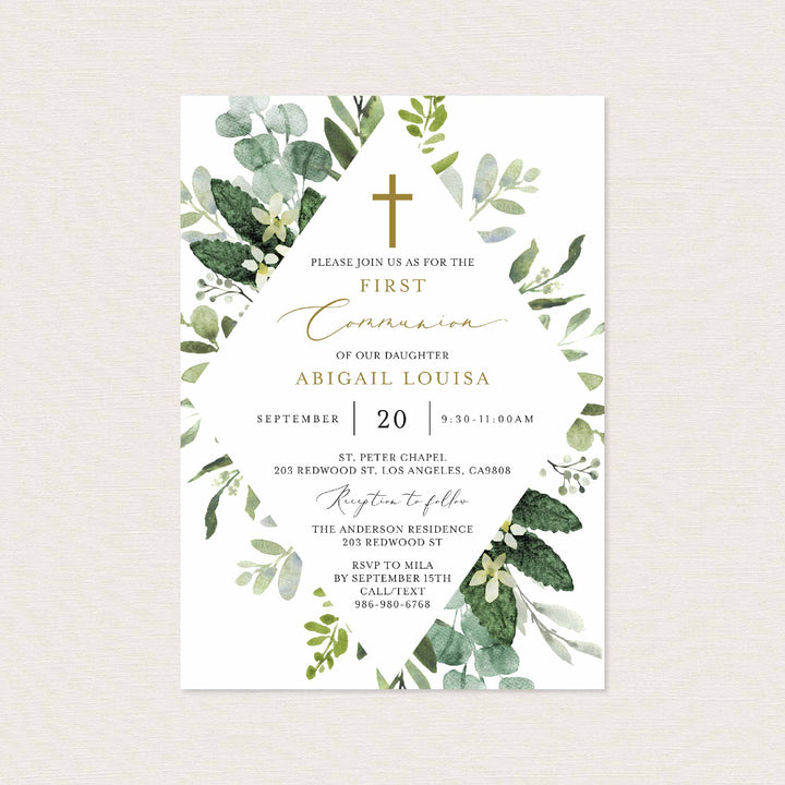 Foliage First Communion Invitation Printable