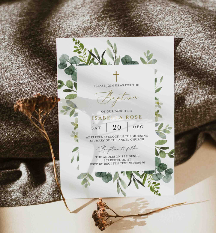 Foliage Baptism Invitation Printable