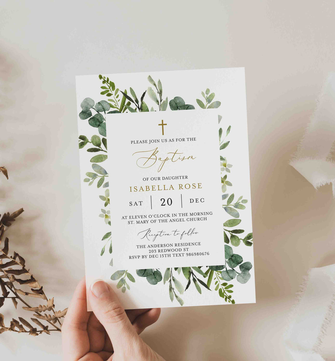 Foliage Baptism Invitation Printable