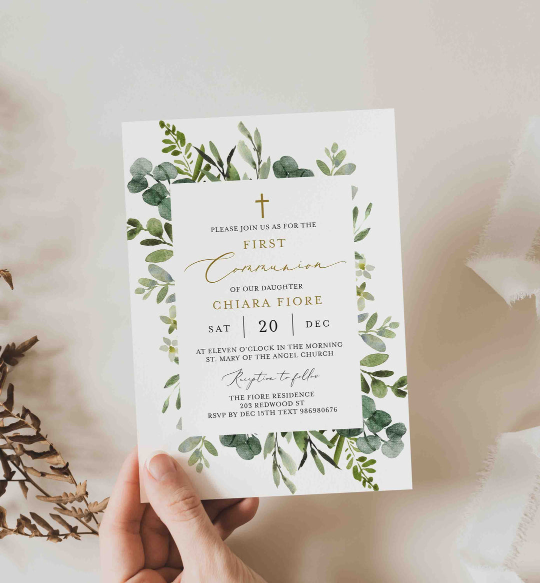 Foliage First Communion Invitation Printable