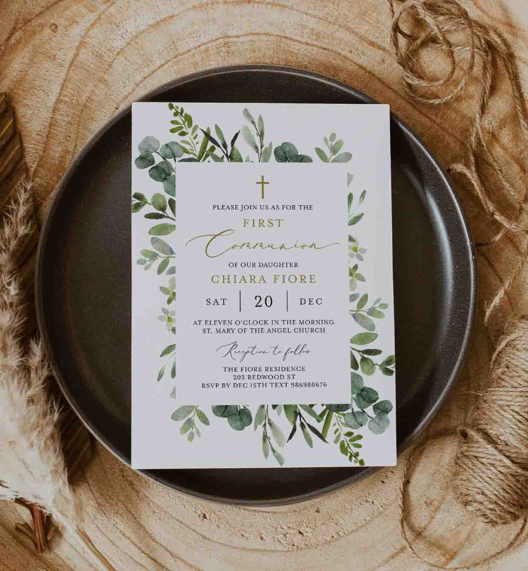 Foliage First Communion Invitation Printable