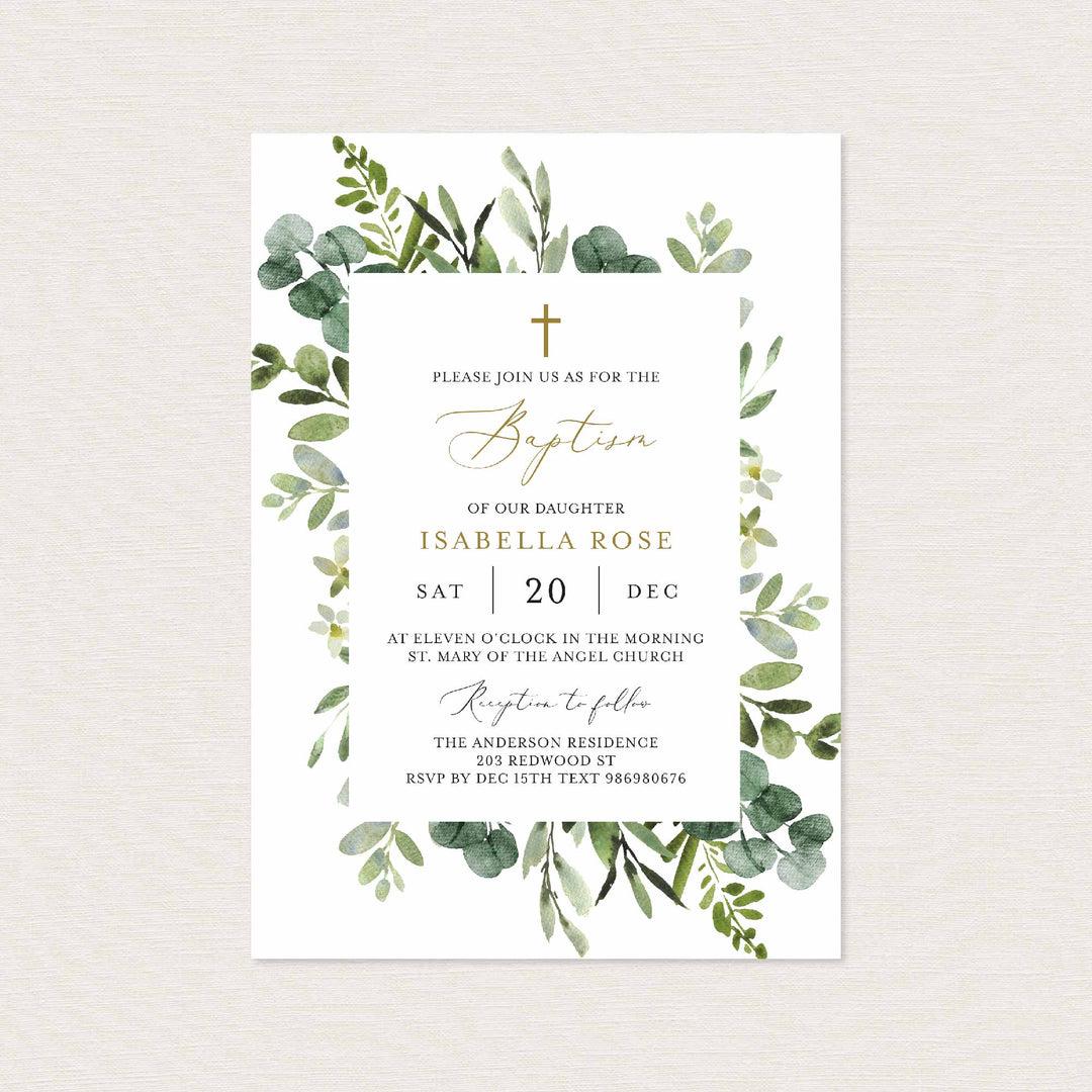 Foliage Baptism Invitation Printable