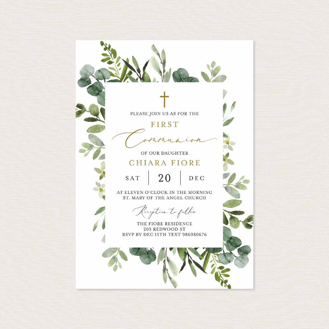 Foliage First Communion Invitation Printable