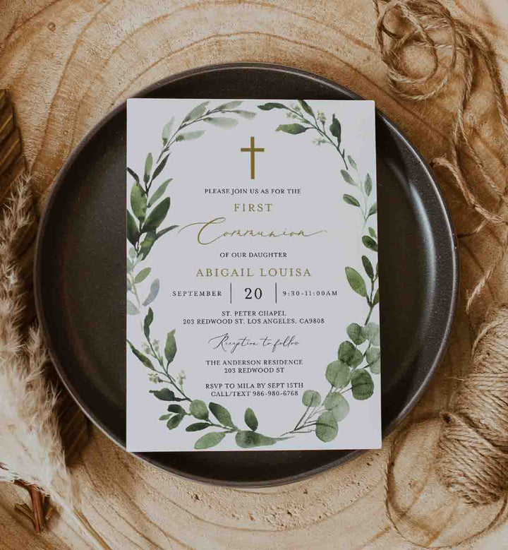 Foliage First Communion Invitation Printable