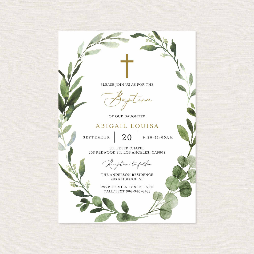 Foliage Baptism Invitation Printable