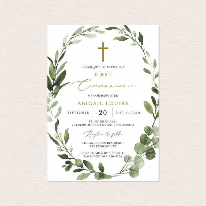 Foliage First Communion Invitation Printable