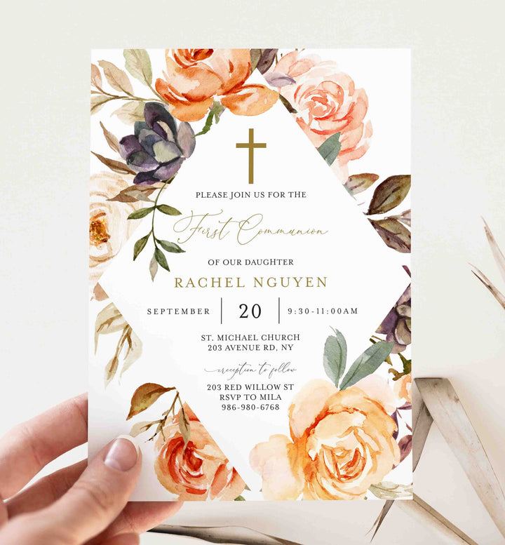 Autumn Garden First Communion Invitation Printable