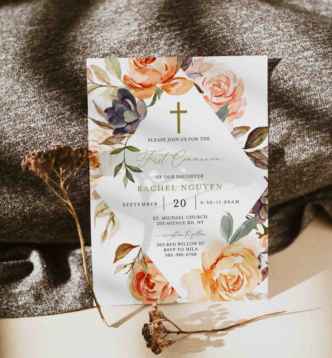 Autumn Garden First Communion Invitation Printable