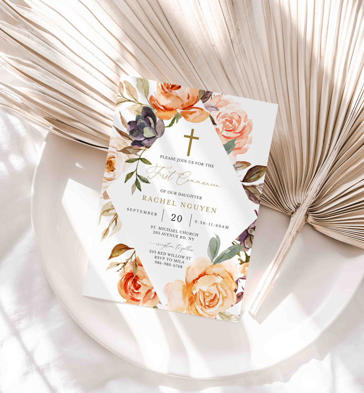 Autumn Garden First Communion Invitation Printable