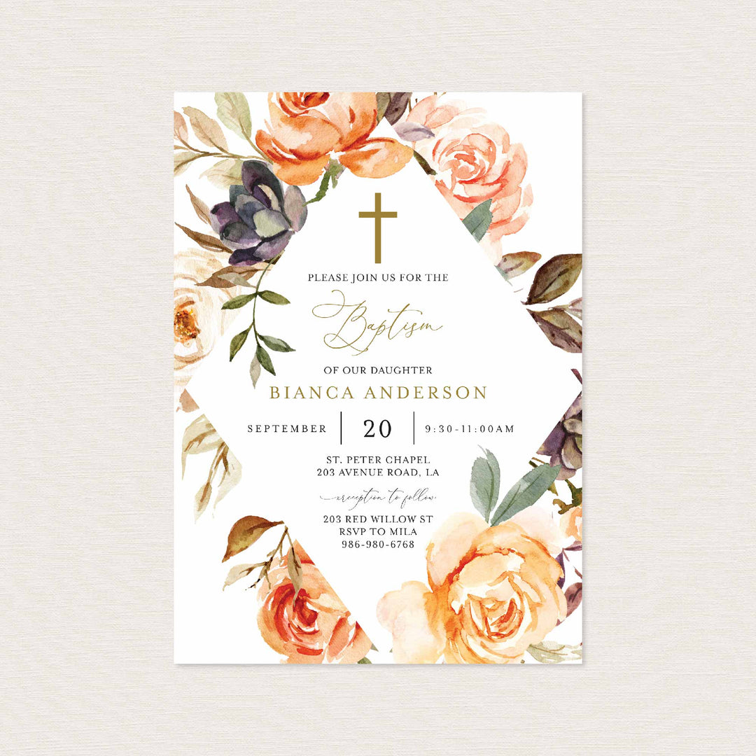 Autumn Garden Baptism Invitation Printable