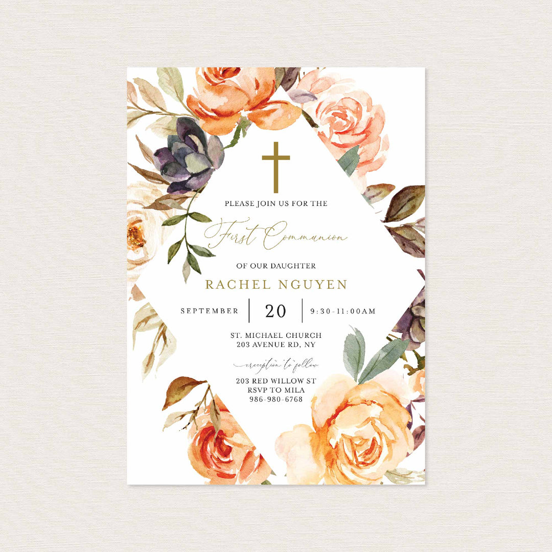 Autumn Garden First Communion Invitation Printable