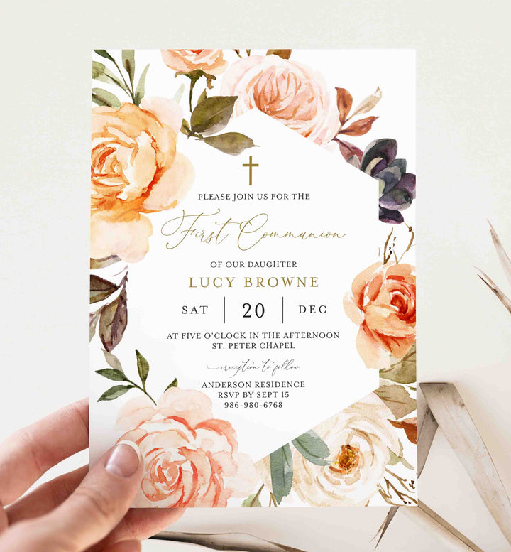 Autumn Garden First Communion Invitation Printable
