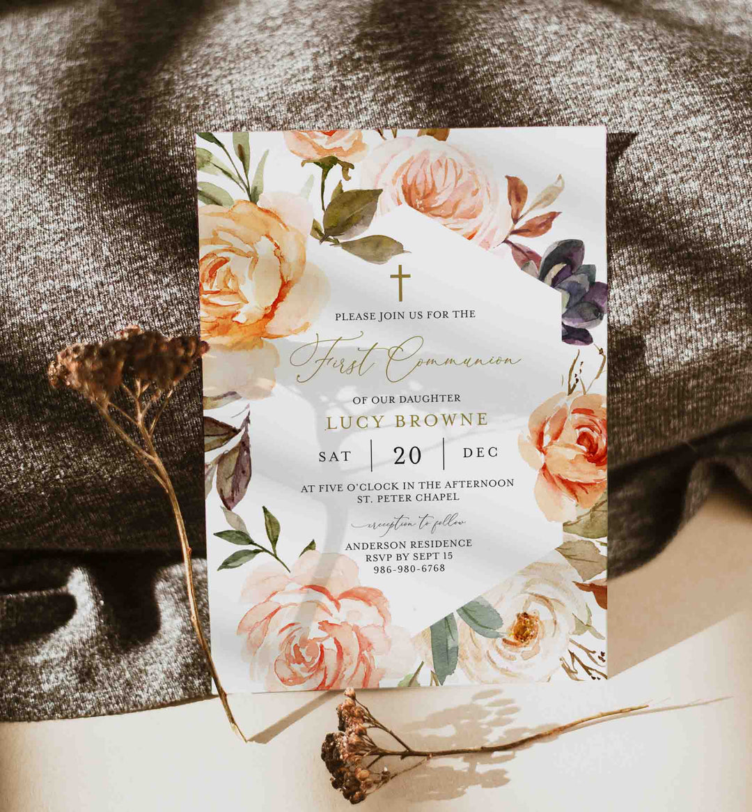 Autumn Garden First Communion Invitation Printable