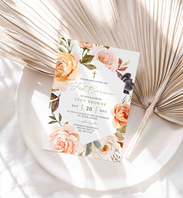 Autumn Garden First Communion Invitation Printable