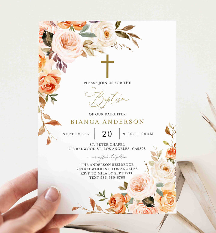 Autumn Garden Baptism Invitation Printable