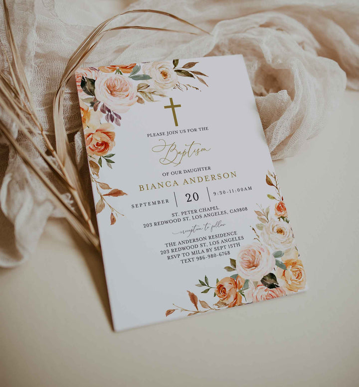 Autumn Garden Baptism Invitation Printable