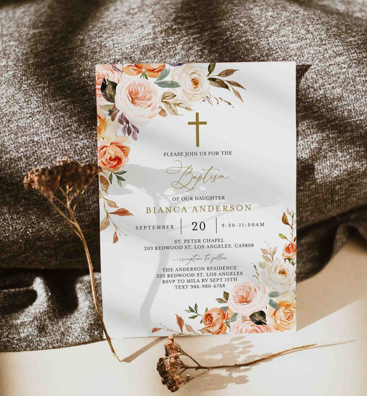 Autumn Garden Baptism Invitation Printable