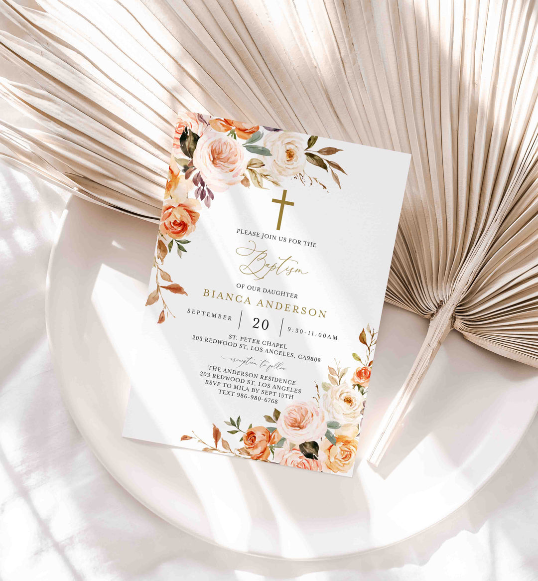Autumn Garden Baptism Invitation Printable