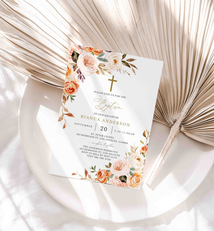 Autumn Garden Baptism Invitation Printable