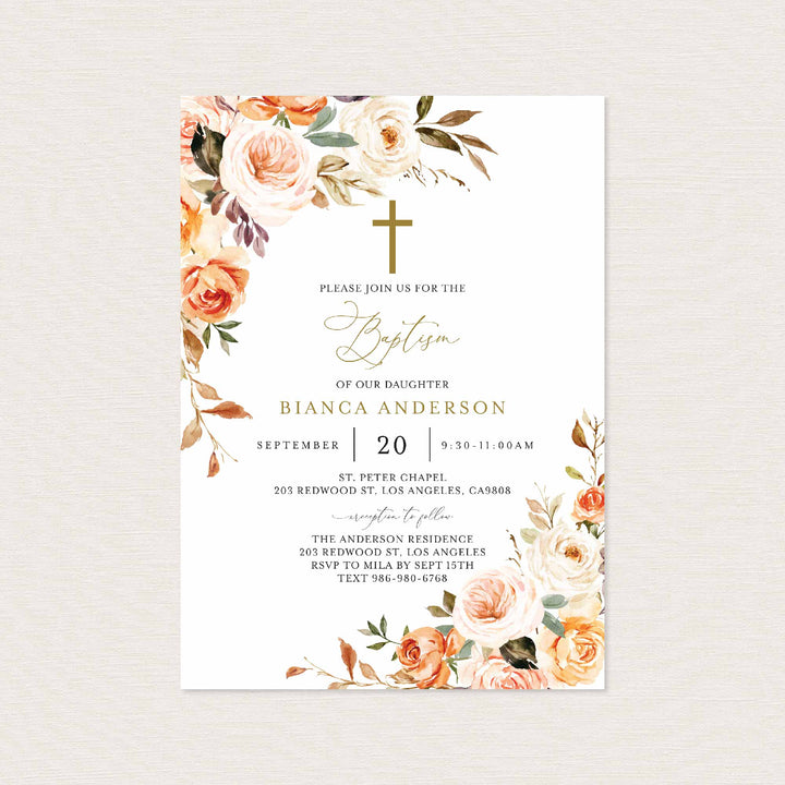 Autumn Garden Baptism Invitation Printable