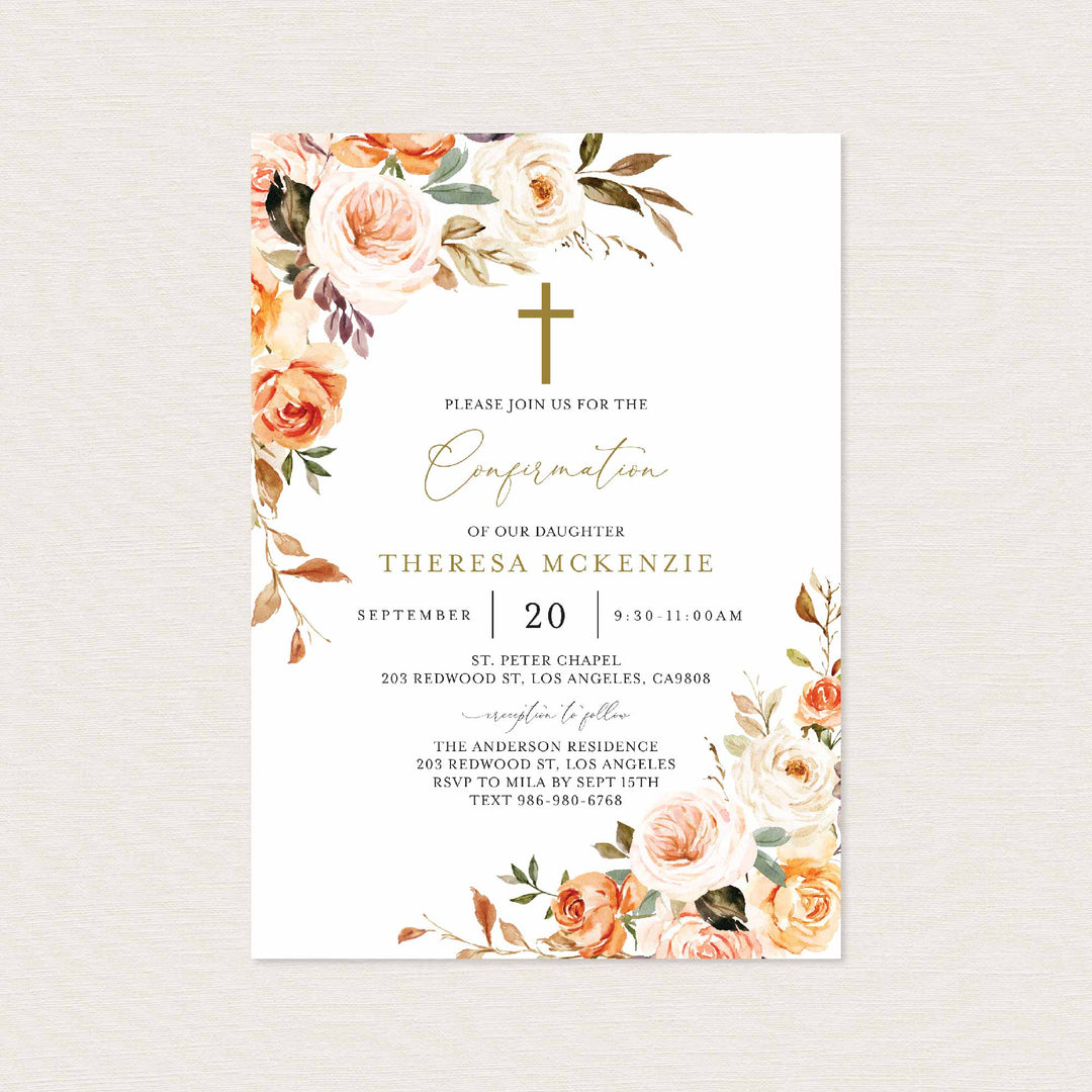 Autumn Garden Confirmation Invitation Printable