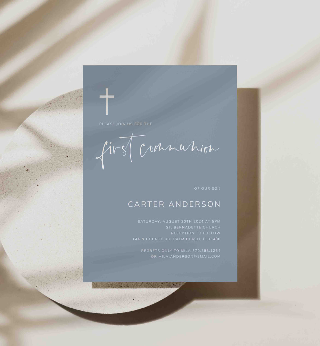 Modern Minimal First Communion Invitation Printable