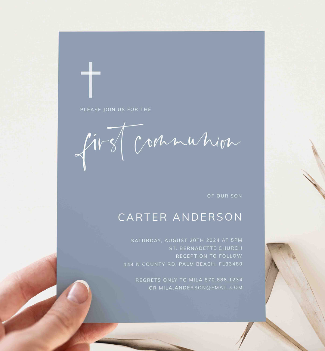 Modern Minimal First Communion Invitation Printable