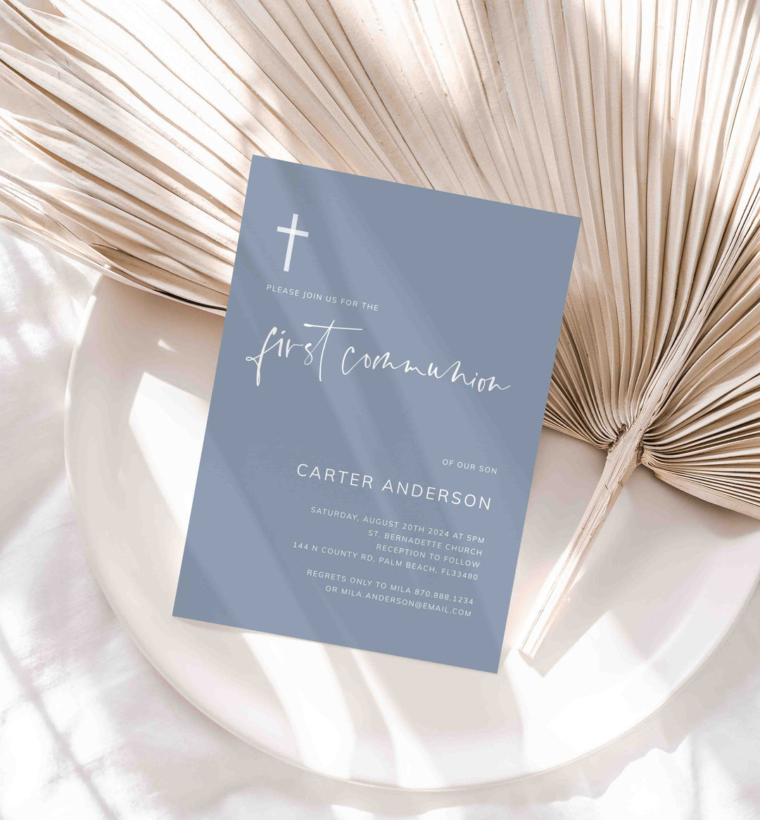 Modern Minimal First Communion Invitation Printable
